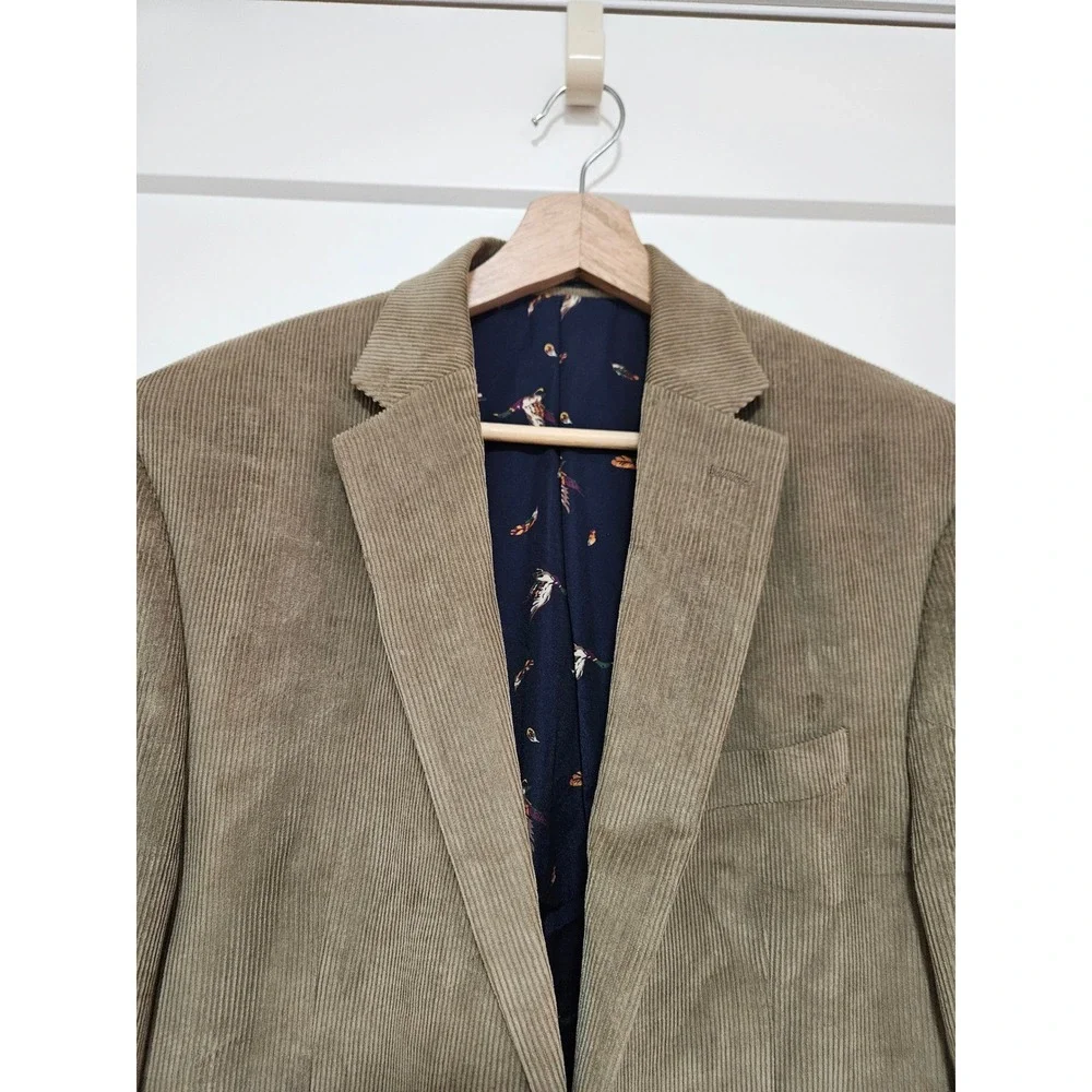 Lauren Ralph Lauren Corduroy Sport Coat Blazer Mens 40R Tan Cotton Bird Lining